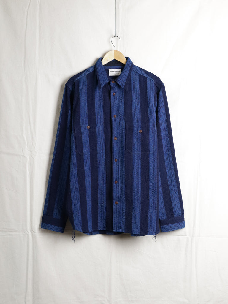 Samurai Jeans - Indigo Kasuri Striped Check Work Shirt