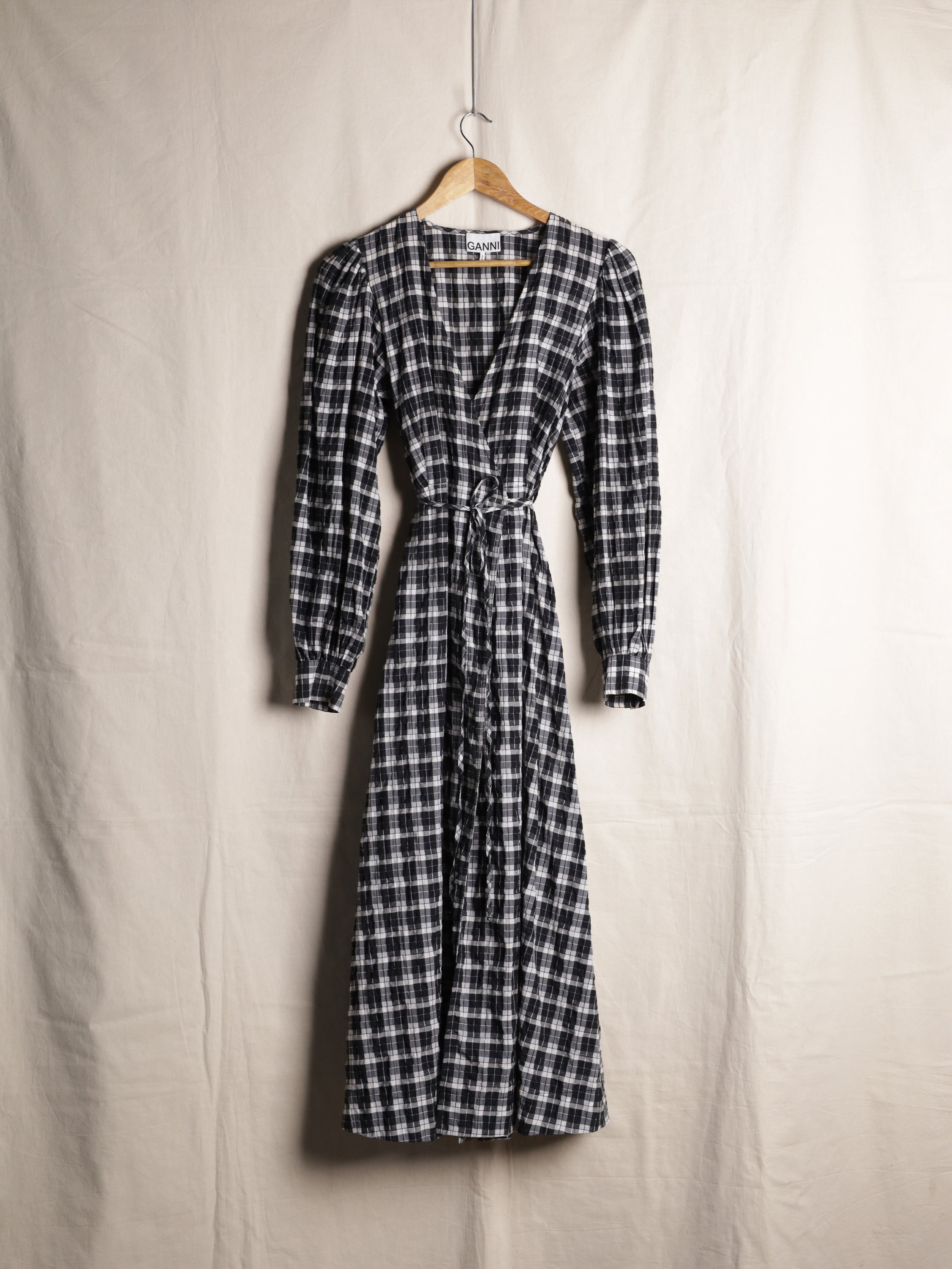 Ganni - Seersucker Check Wrap Dress