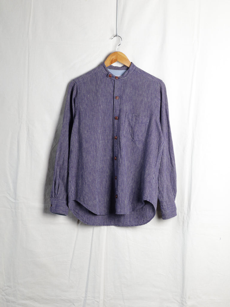 Left Field NYC - Banded Collar Hickory Shirt