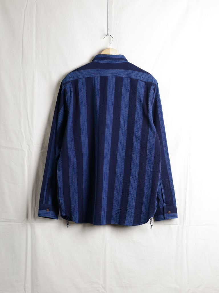 Samurai Jeans - Indigo Kasuri Striped Check Work Shirt