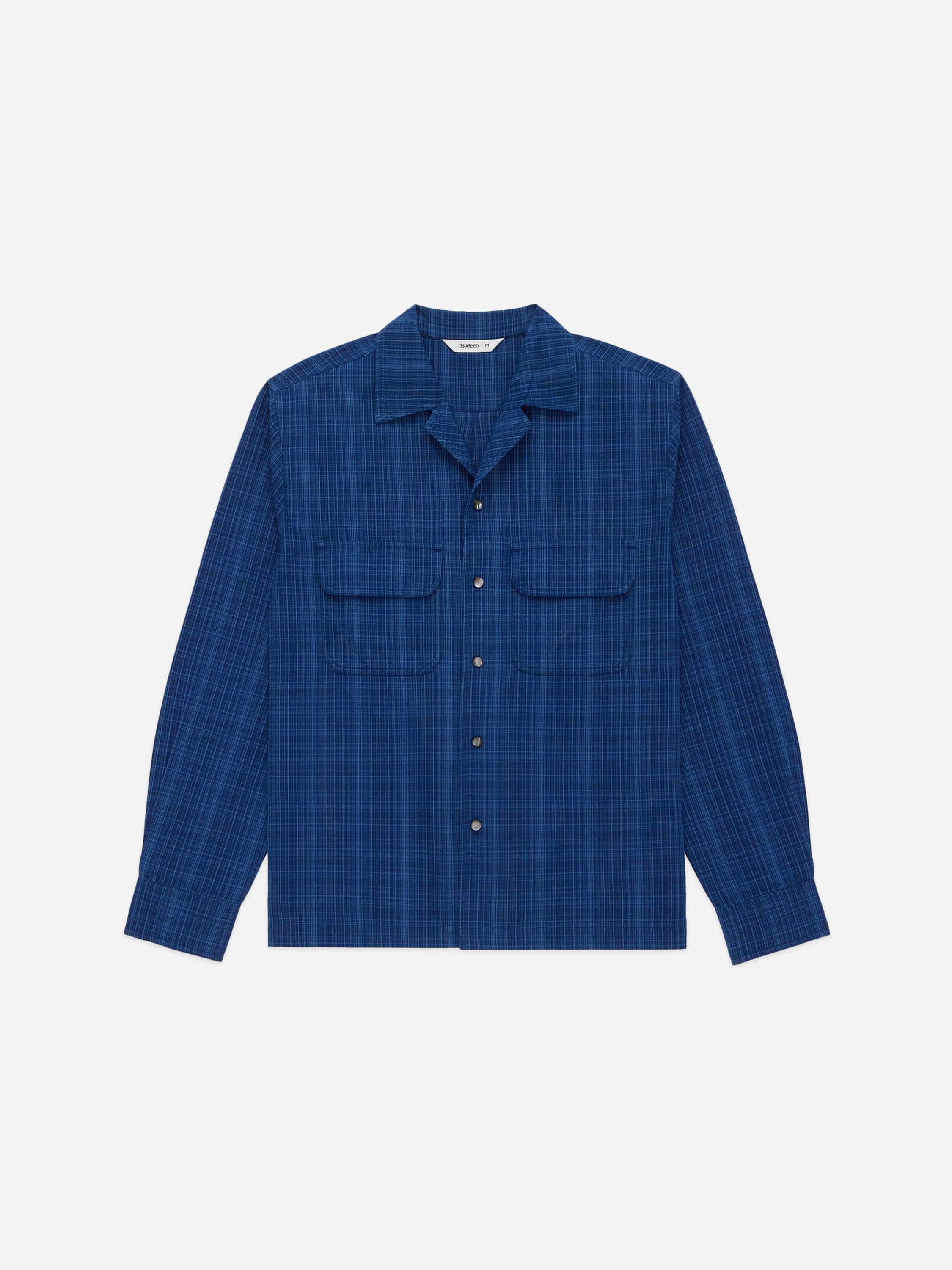 ★COOR★ Micro Checkered Open Collar Shirt 3sixteen Open Collar Shirt - Amber Micro Plaid | Long Sleeve