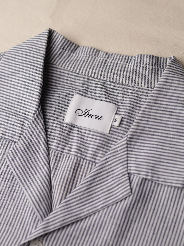 Incu Collection - Cotton/Linen Oxford Stripe Camp Shirt