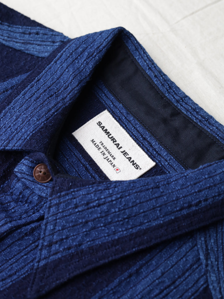 Samurai Jeans - Indigo Kasuri Striped Check Work Shirt