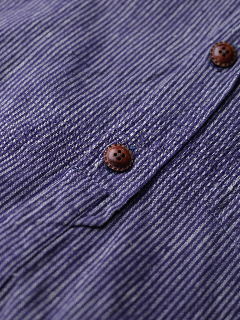 Left Field NYC - Banded Collar Hickory Shirt