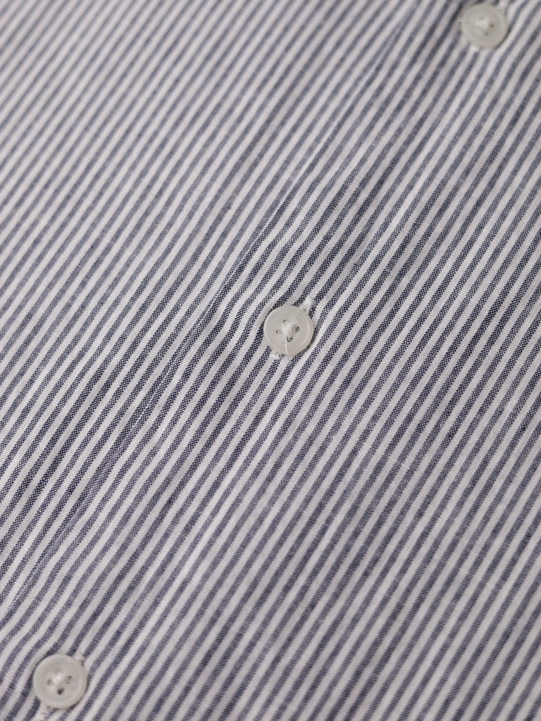 Incu Collection - Cotton/Linen Oxford Stripe Camp Shirt