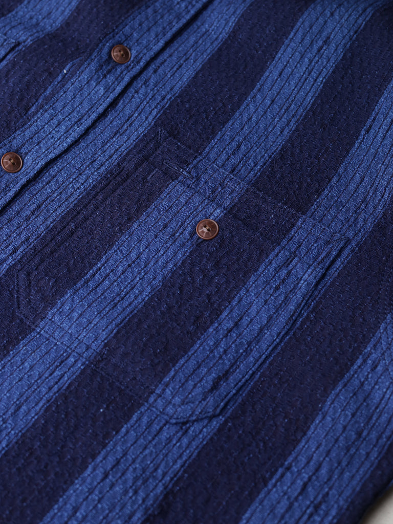 Samurai Jeans - Indigo Kasuri Striped Check Work Shirt