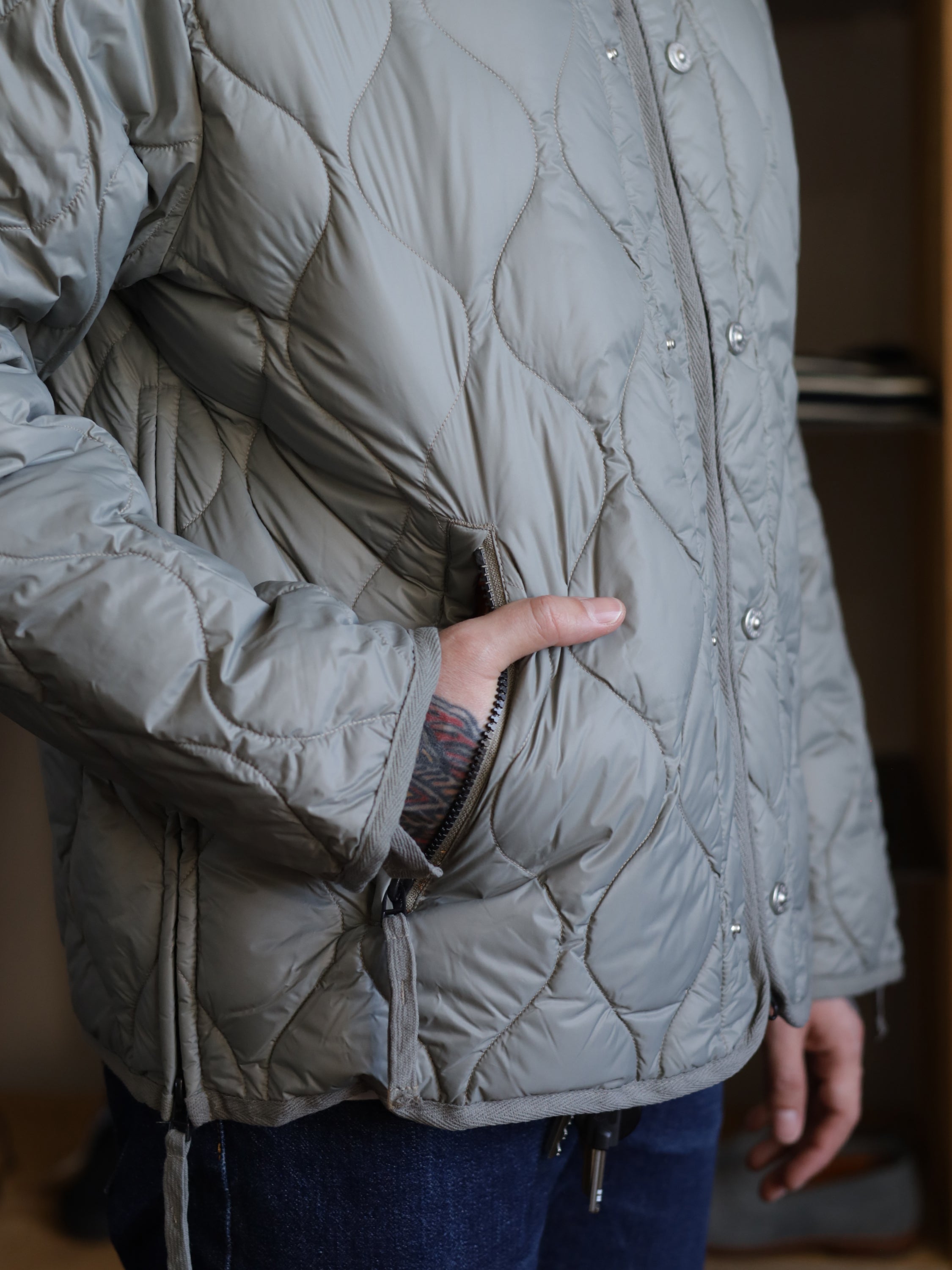 Military M65 Liner Down Jacket (Soft Shell) - Sage Green | Indigo 