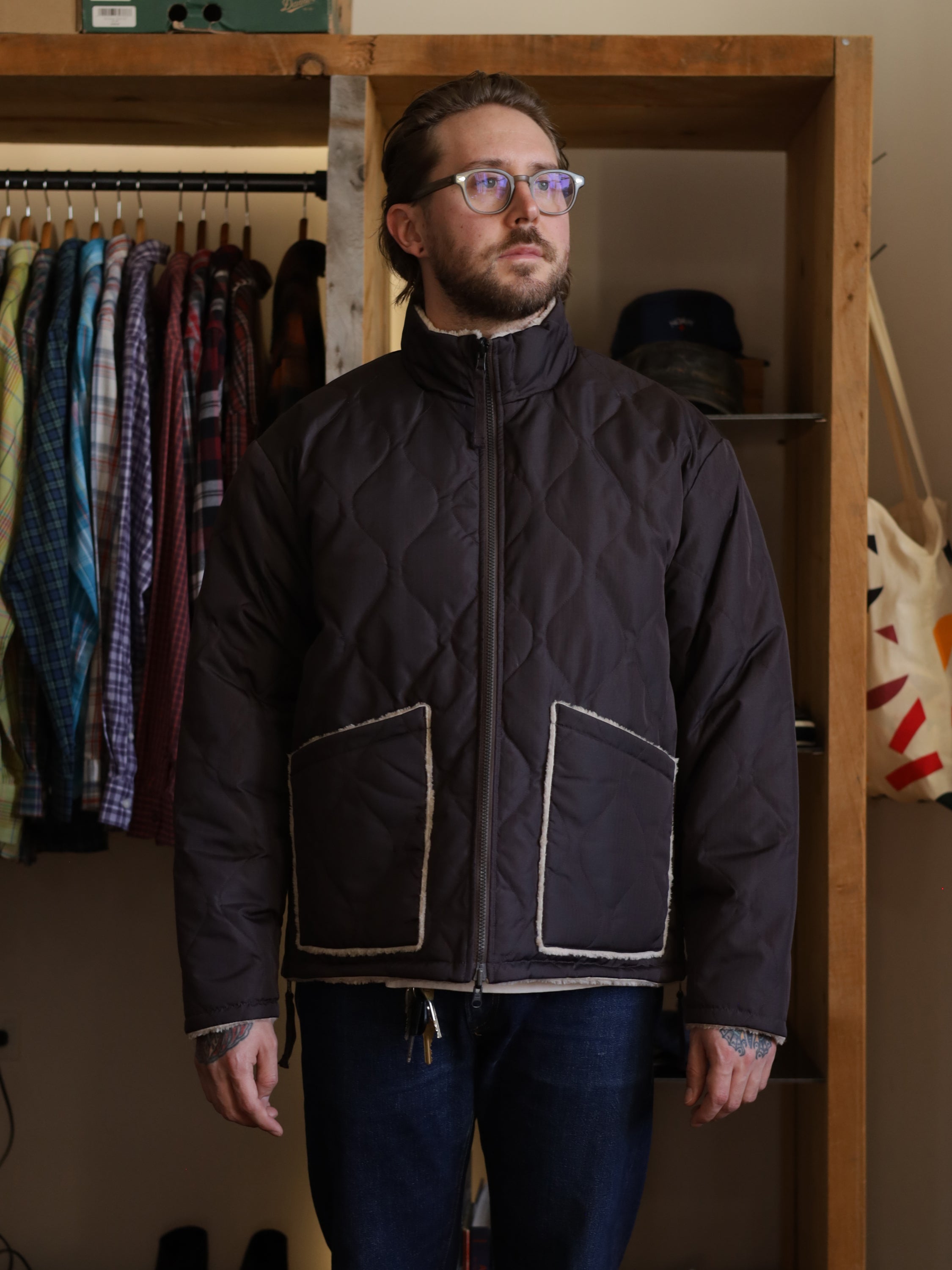 Military Down x BOA Reversible Jacket - D.Choc x Beige | Indigo