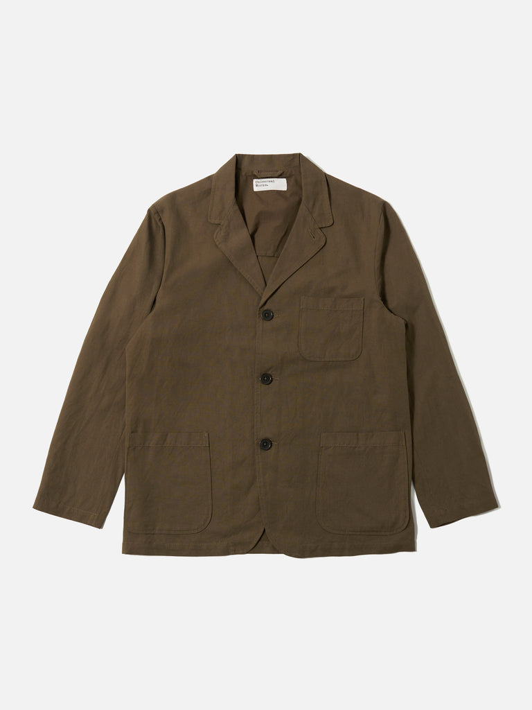 Three Button Jacket - Khaki Linen Slub Weave