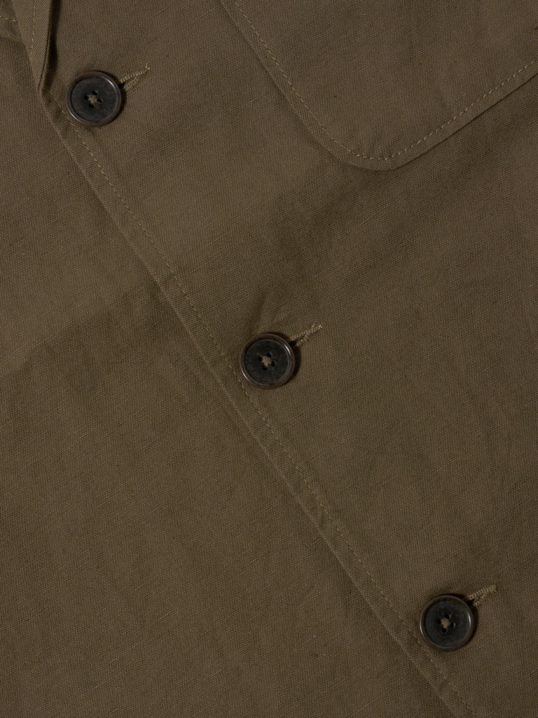 Three Button Jacket - Khaki Linen Slub Weave