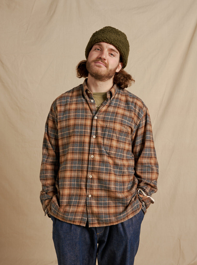 Lazy Day Shirt - Brown/Grey Brushed Twill Check